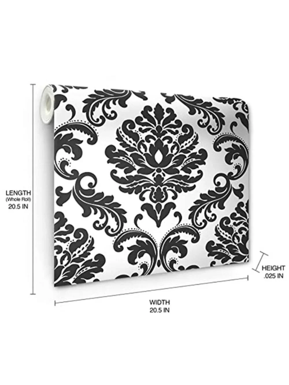 Peel Stick Removable Wallpaper Black White Damask Vinyl Wall Decor 20.5x18ft